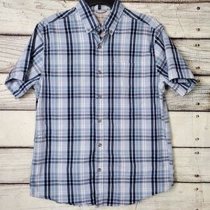 Eddie Bauer Men’s Medium Classic Fit Blue Plaid Short Sleeve Button Down Shirt
